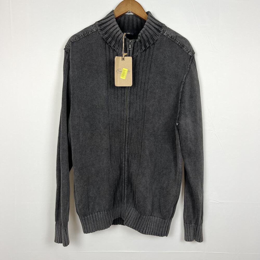 Roundtree & Yorke Men's Full Zip Gray Cotton Sweater Cardigan Size L